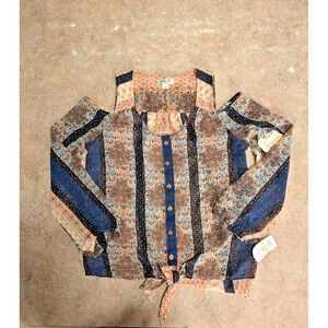 One World Live And Let Live Women Boho Off Shoulder Top Small Multicolor NWT